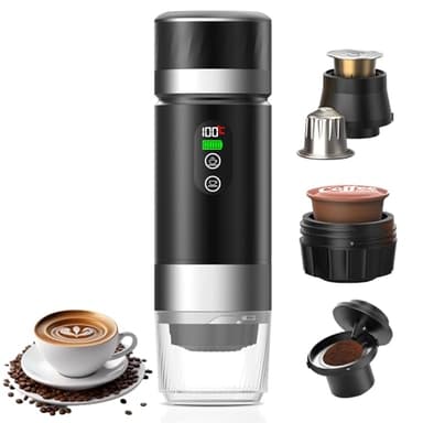 Macchina da Caffè Portatile per Auto,Macchinetta da Caffè da Viaggio con Riscaldamento Elettrico USB-C,Compatibile con Capsule NS e caffè Macinato,Minibevitrice per Campeggio,Ufficio ed Escursioni