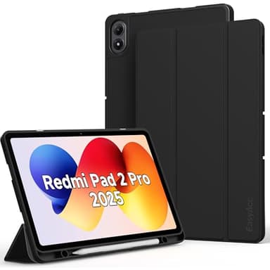 EasyAcc Custodia Cover Compatibile con Xiaomi Redmi Pad 2 Pro 12.1 Pollici 2025, con Portapenne-Ultra Sottile con Cover Leggero Supporto in Pelle PU Case, Nero