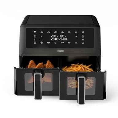 XXL Friggitrice Princess senza olio con doppio cestello - 11 L - Senza BPA e PFAS - Fine cottura sincronizzato - 8 programmi - Finestra di visualizzazione - 2400 W - 182276, 2x5,5 L
