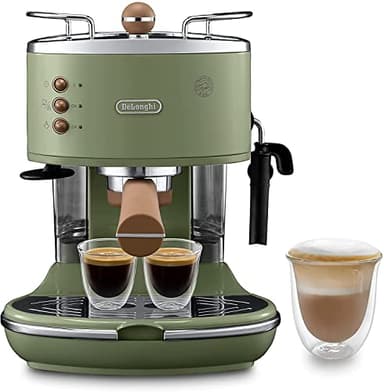 De'Longhi Icona Vintage ECOV311.GR Macchina da Espresso Manuale e Cappuccino, per Caffè in Polvere e Cialde E.S.E., Spegnimento automatico, Caldaia acciaio, Serbatoio 1,4L, Verde