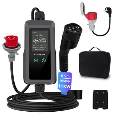 BETUMODA Mobile Wallbox 11 kW [3 fasi, 7 m, potenza di ricarica regolabile IP65] CEE 16A a tipo 2 EV, caricatore con potenza di ricarica flessibile per auto elettriche
