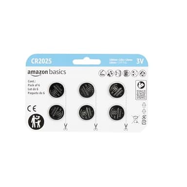Amazon Basics, 6 batterie a bottone al litio CR2025, 3 Volt, lunga durata, senza mercurio