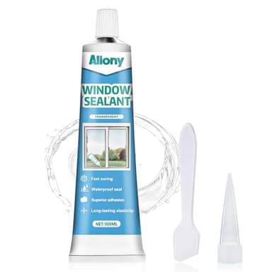 ALLONY Colla per Vetro, Colla Liquida Trasparente, Sigillante per Finestre Vetro, Silicone Elastico per edilizia e serramenti, Colla Vetro Resistente, Sigillante Vetri per Interni ed Esterni, 100ML