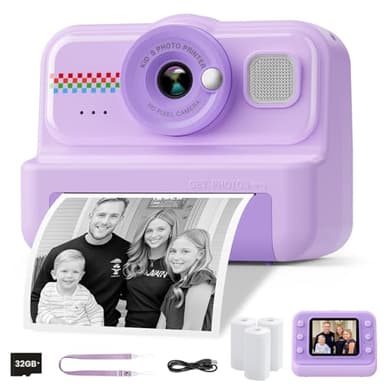 HiMont Macchina Fotografica Bambini Istantanea, Fotocamera Istantanea per Bambini HD/1080P con Scheda da 32 GB e 3 Rotoli di Carta da Stampa, Regalo per Bambino per Ragazze Ragazzi da 3-14
