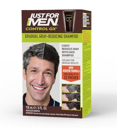 Just for men Twshiny Control GX Grey Reducing Shampoo, gradually Colors Hair, 118 ml
