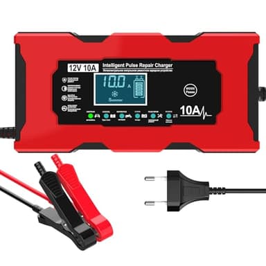 YONHAN Caricabatteria da Auto,10A 12V LiFePO4 Multi Protezioni Carica Batteria,Intelligente Schermo LCD Carica Batterie Completamente Automatico per Moto,Barche, Auto, Batteria AGM/Acido di piombo