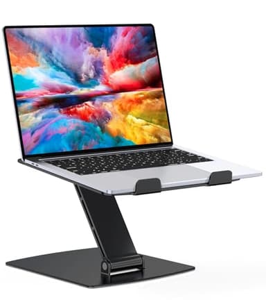 Glangeh Supporto PC Portatile, Porta PC Pieghevole, Ergonomico Laptop Stand con 8 Livelli Regolabile Altezza, Alluminio Ventilato Porta Computer Compatibile con MacBook Air Pro, 10-16'', Nero