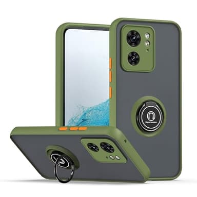 XINYEXIN Cover per Motorola Edge 40, Traslucida Custodia Antiurto Antigraffio con Supporto Anello a 360°, PC + TPU Bumper Case - Army Green