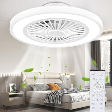 Ateroll Ventilatore da Soffitto con Luce e Telecomando, Motore DC 25W LED 40W (3000K-4500K-6500K), 6 Velocità del Vento Regolabili con Telecomando, Timer(2H/4H), Memoria Luce