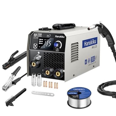 Harukiku135 saldatrice a filo continuo no gas, Saldatrice 3-in-1 Multiprocesso (Flux MIG/MMA/Lift TIG) con Alimentazione Sinergica, Inverter IGBT Compatto per Professionisti & Hobby Domestico