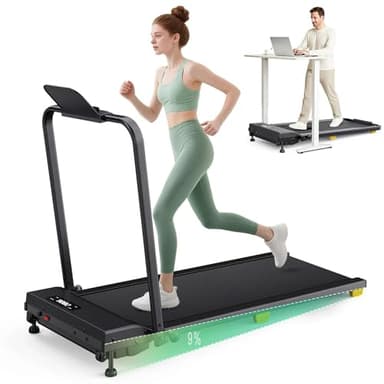 UREVO Tapis Roulant Pieghevole con Inclinazione 9%, Modalità HIIT One-Touch, 1-10 km/h Walking Pad avec Barre de Sécurité, Tapirulan Salvaspazio Per Camminata o Corsa in Casa/Ufficio