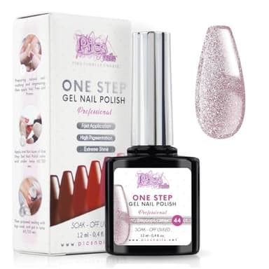 Smalto Semipermanente Unghie One Step Uv/Led 12 ml - Elegance Glitter - Smalto Unghie Gel - Unghie Subito Brillanti Con o Senza Base e Top Coat