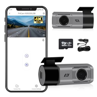 XYBkey Dash Cam WiFi HD 4K Telecamera per auto, Telecamera frontale per auto, dotata di scheda SD da 32 GB con funzione di visione notturna, monitoraggio del parcheggio, WDR, registrazione in loop