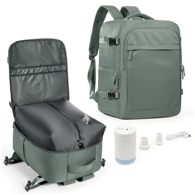 Zaino da viaggio sottovuoto bagaglio a mano 45x36x20 – Zaino da cabina con sistema di vuoto Airbag per donna e uomo -Verde