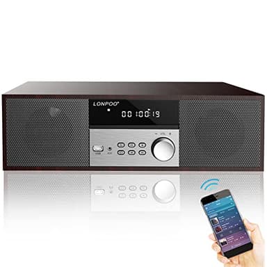 LONPOO Impianto Stereo Casa Micro HiFi Compatto con lettore CD, Bluetooth, radio FM, USB, AUX-in, display LED e pulsante grande, telecomando (LP-816B)