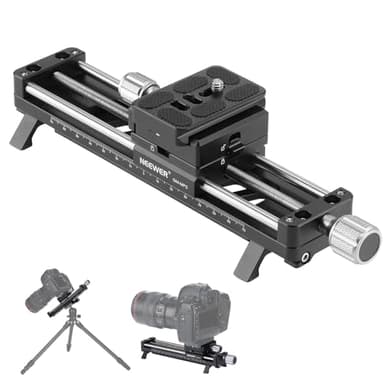 NEEWER Guida di Messa a Fuoco Macro 140mm, Slider di Binario Macro Girevole a 360°, Blocco a 4 Direzioni, Piedini Retrattili, Piastra QR Acra, Vite 1/4" e 3/8" per Fotografia Macro Primi Piani, GM-MP2