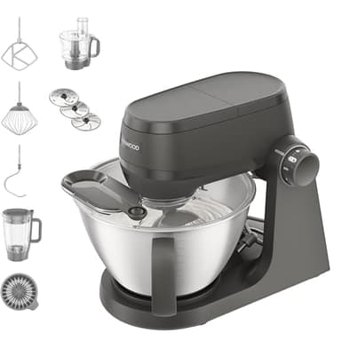 Kenwood Multi Tasker - Impastatrice Planetaria Multifunzionale con accessorio Frullatore, Robot Cucina e spremi agrumi, 1.7kg di Impasto Pane e Pizza, Paraschizzi con Misurino, Grigia (KHC30.050GY)