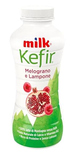 Milk Kefir Senza Lattosio alla Frutta da Bere Gusto Melograno e Lampone - Contiene Fermenti Lattici, Vitamina B12, Proteine, Probiotici, Calcio, Senza Glutine e Lieviti (Melograno e Lampone 480 g)