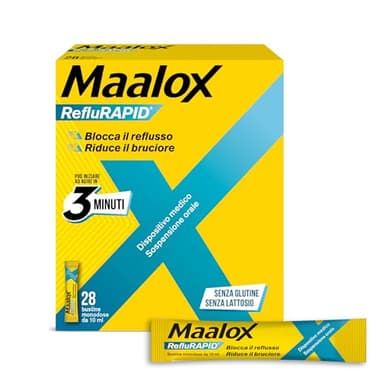 Maalox Reflurapid, Maalox Reflusso, 28 Bustine Monodose, Senza Lattosio, Senza Glutine