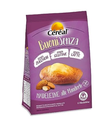 Céréal Madeleine Mandorle, merendine Zero Zuccheri, Senza Glutine, Senza Latte, 180 g
