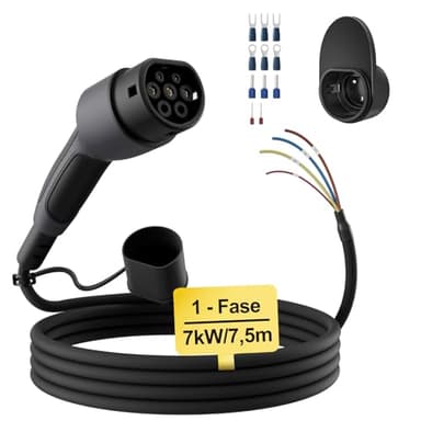 dé Cavo di Ricarica Tipo 2 a estremità Aperta 7kW [1-Fase|7,5m|32A] per Wallbox/Cavo di Sostituzione per Stazione di Ricarica