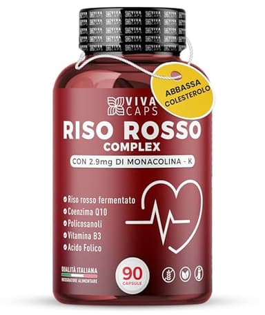 Riso Rosso Fermentato Colesterolo 97 Mg con 2,9 mg di Monacolina K 90 Cps, Integratore Colesterolo con Coenzima Q10, Acido Folico e Policosanoli sostiene l'equilibrio lipidico - Made in italy