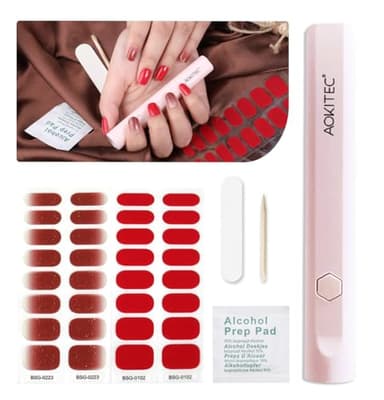 Aokitec Unghie Gel Adesive UV con Lampada per Unghie a LED UV | 32 pezzi Smalto Adesivo per Unghie | Adesivo forte | Nessun danno alle unghie | Adesivi Unghie | Stickers Unghie Nail Art | Colore Rosso
