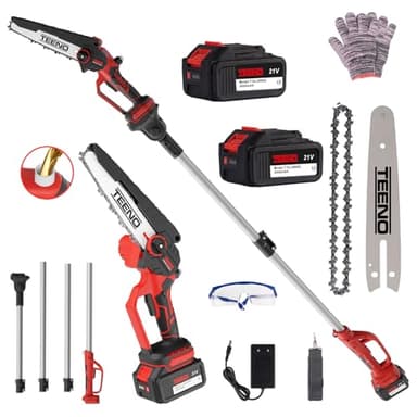 Potatore a palo TEENO, motosega elettrica, motosega elettriche 2 in 1, asta telescopica, 6 pollici, batteria 2 * 4000 mAH