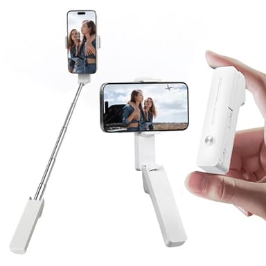 yAyusi Mini Selfie Stick Estensibile, Selfie Stick Portatile Tascabile con Telecomando, Supporto per Cellulare Compatto per Vlog/Registrazione Video/Streaming Live/Creazione di Contenuti (Bianco)