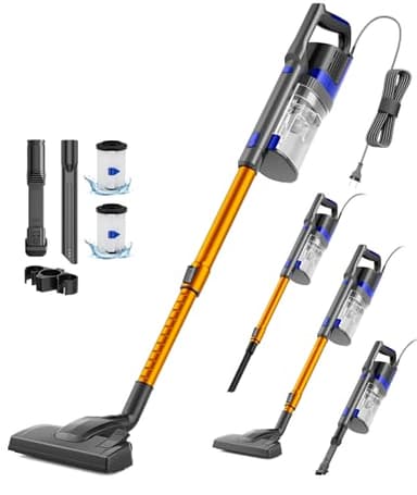 VACTechPro 60KPa/600W/7M Aspirapolvere con Filo, Aspirapolvere con 800ml Pattumiera, Scopa Elettrica con Filo con Design a Doppia Maniglia, Scopa Elettrica con Filo Potente per Pavimenti, Arancione