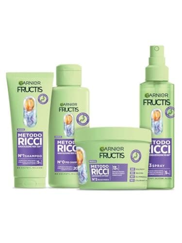 Garnier Fructis Kit Idratante, Con Shampoo, Pre-Shampoo, Maschera e Spray, Per Tutti i Tipi di Riccio, Ricci Definiti, Idratati e Morbidi, Con Acido Ialuronico e Burro di Karité, Metodo Ricci