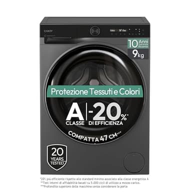 Candy ProWash 700 Lavatrice 9 Kg, Libera Installazione, 1400 Giri, 16 Programmi, 72 dB, Funzione Partenza Ritardata, AxLxP 85x60x52,2 cm, Antracite - BS 49SB8G [Classe di efficienza energetica A]