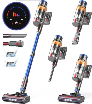 MIBODE Aspirapolvere Senza Fili, 45Kpa&550W&70Mins Scopa Elettrica Senza Fili con Touchscreen Intelligente e Anti-Avvolgimento, Aspirapolvere Potente per Pavimenti/Tappeti/Peli Animali