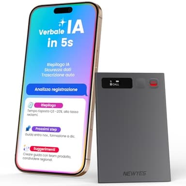 NEWYES Registratore Vocale AI con app dedicata,trascrivi e riepiloga,Durata della batteria di 35 ore,memoria da 64 GB per riunioni,lezioni,chiamate,affari, lezioni
