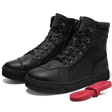 BORLENI Scarpe Moto Uomo in Pelle Stivali da Moto Retrò Scarpe da Ginnastica da Moto Traspiranti Casual Cerniera del Cambio Suola Antiscivolo (Nero 43)