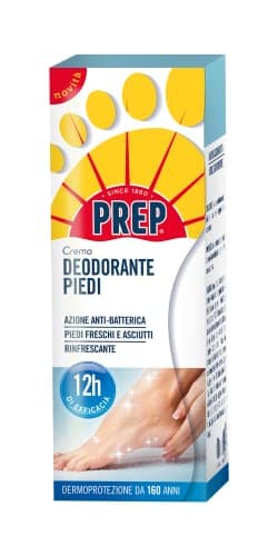 Prep, Crema Deodorante Piedi, Crema per i Piedi Antiodore con Attivo Antibatterico, a Base di Talco, Olio di Crusca di Riso, Mentolo e Aloe Biologico, Effetto Rinfrescante, Formato 75 ml