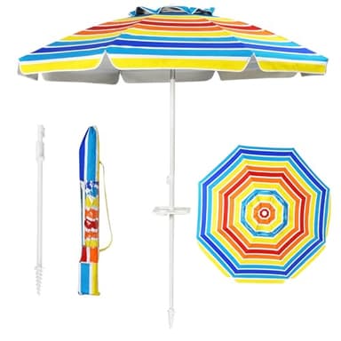 RELAX4LIFE Ombrellone da Spiaggia diametro 220 cm con Vassoio, Ombrellone da Mare Inclinabile a 8 Stecche con Air Vent, Non Base, Protezione solare e impermeabile, Borsa di Trasporto Inclusi