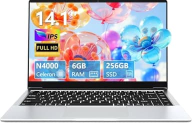 rumlawn PC Portatile Per Celeron N4000 Processore, Notebook 14,1 Pollici, 6 GB RAM 256 GB SSD (Supports Expand 1TB), Laptop Per UHD Graphics 600, Win11, 5000MAH/TF Card/WiFi 5/HDMI /USB3.0