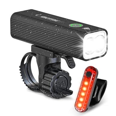 EBUYFIRE Set Luci Bicicletta Ricaricabile USB, Faro Anteriore 300-500m + Luce Posteriore, 3/5 Modalità Illuminazione, Impermeabile IPX5/IPX4, LED Super Luminoso, per Ciclismo Notturno e Urbano