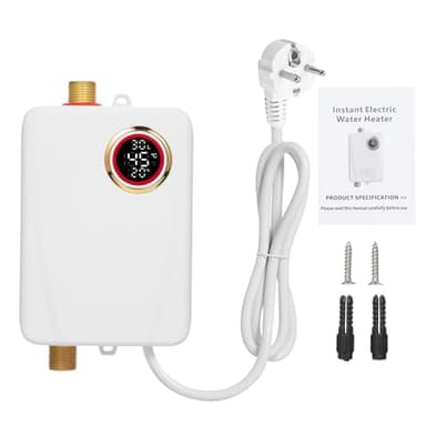 Mulcort Scaldacqua istantaneo 3500W 220V bianco Mini scaldabagno istantaneo senza serbatoio bagno cucina lavaggio con display digitale temperatura per camper cucina bagno