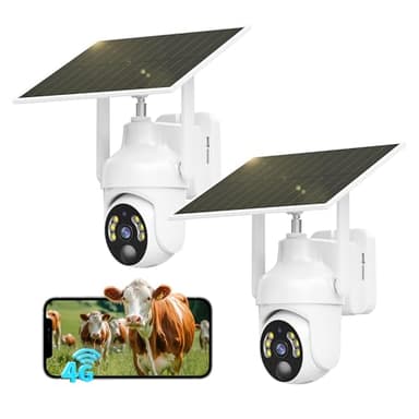 SEHMUA 4G LTE Telecamera Esterno con SIM e pannello solare, 2K Telecamere Batterie Senza Fili, 360° PTZ Videocamera Sorveglianza, Visione Notturna, PIR Rilevamento, Audio Bidirezionale, IP66, 2 Pezzi