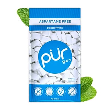 PUR Gum, Gomma Da Masticare Senza Zucchero, Con Xilitolo, Vegana, Senza Aspartame e Senza Glutine, Gomma Naturale Al Sapore Di Peppermint, 55 pezzi, confezione da 1