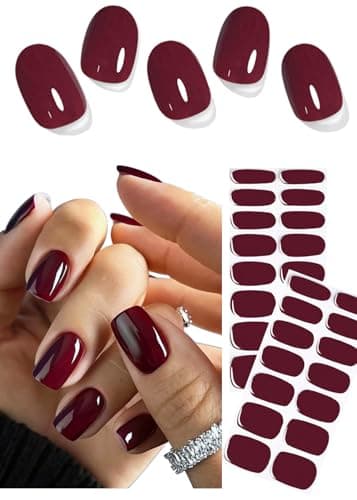 Unghie Gel Adesive UV, 30 PCS Smalto Adesivo Gel UV, Rosso Borgogna puro Pellicola per Unghie Autoadesiva