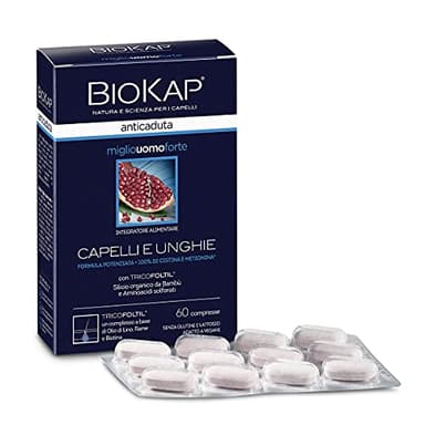 BIOKAP Anticaduta Miglio Uomo Forte, Trattamento specifico per gli uomini, Per capelli e unghie fragili, Integratore senza glutine, 60 Compresse