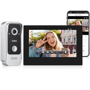 FTes RFKits Videocitofono a 2 Fili con Schermo da 7 Pollici,Tuya Smart,Visione Notturna a Infrarossi e Rilevamento del Movimento,3 Modalità di Sblocco,Riproduzione,Controllo 2 Porta per Villa/Cancello