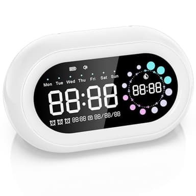 Tiuruku Sveglia da Comodino - Digitale Orologio da Tavolo Bambini da Scrivania Potente Smart Snooze a Pile Alarm Clock Adulti Damera da Letto Elettrica da Bagno a Batteria Con Luce Notturno USB C Cavo