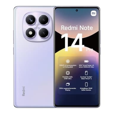 Smartphone Xiaomi Redmi Note 14 Pro, 8+256GB, fotocamera AI di livello professionale da 200MP, batteria da 5500mAh, fotocamera selfie da 32MP, funzionalità AI (caricabatterie non incluso), Viola
