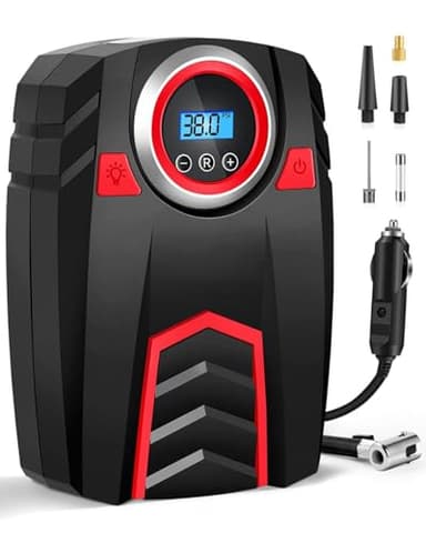 Compressore Aria Portatile Auto - Gonfiatore Pneumatici 12V con 4 Adattatori, LED e Display Digitale (160 PSI/30L/min) per Auto/Camion/Moto/Bici/Palloni