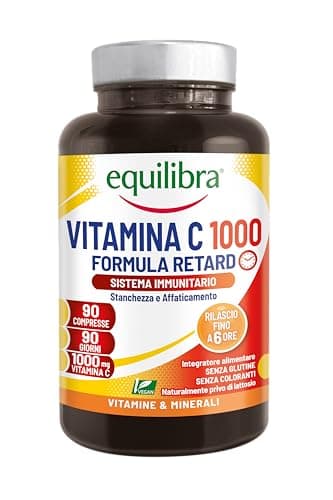 Equilibra Integratori Alimentari, Vitamina C 1000 mg, Integratore Altodosato per la Normale Funzione del Sistema Immunitario, Rilascio Graduale Fino a 6 Ore, Vegan, Gluten Free, 90 Compresse