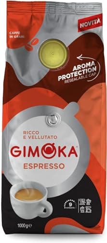 Gimoka, Miscela Espresso, Intensità 9/13, Confezione da 1 Kg, con tappo richiudibile salva aroma, Caffè in grani, Ricco e Vellutato, Note di Cioccolato e Frutta Secca